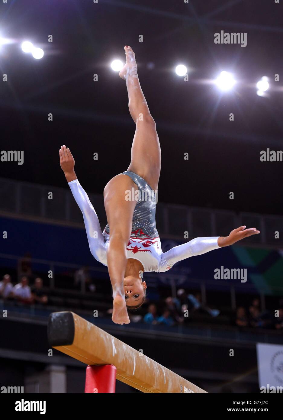 Rebecca Downie, en Angleterre, lors de la finale de l'équipe féminine de gymnastique artistique et de la qualification individuelle à SSE Hydro, lors des Jeux du Commonwealth de 2014 à Glasgow. Banque D'Images