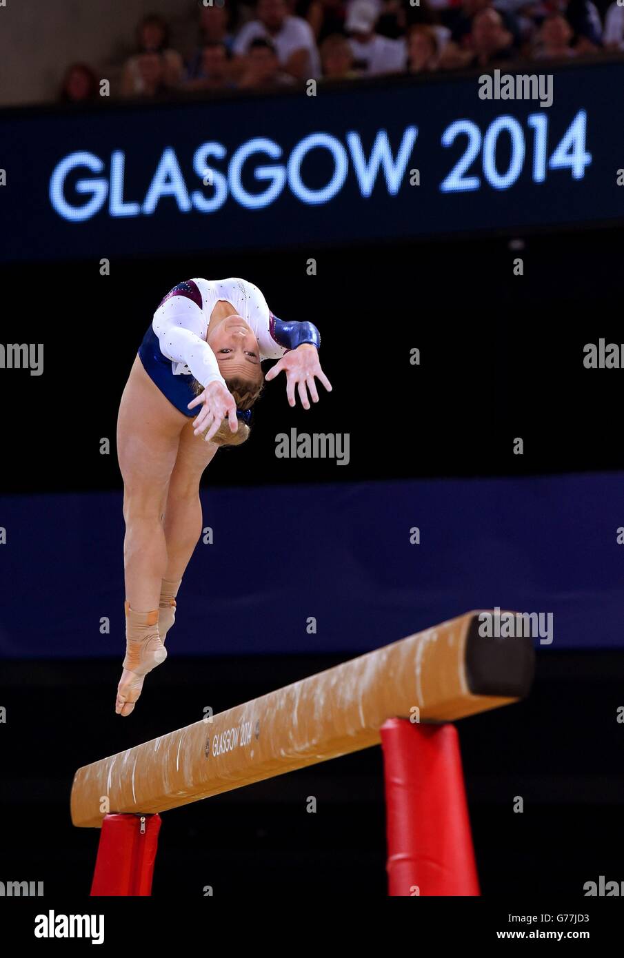 Erin McLachlan en Écosse pendant la finale de l'équipe féminine de gymnastique artistique et la qualification individuelle à SSE Hydro, lors des Jeux du Commonwealth de 2014 à Glasgow. Banque D'Images