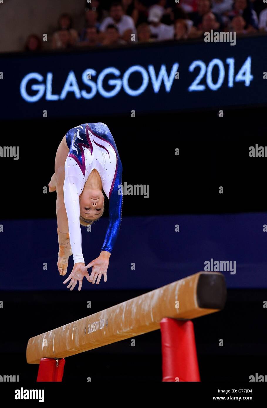Erin McLachlan en Écosse pendant la finale de l'équipe féminine de gymnastique artistique et la qualification individuelle à SSE Hydro, lors des Jeux du Commonwealth de 2014 à Glasgow. Banque D'Images
