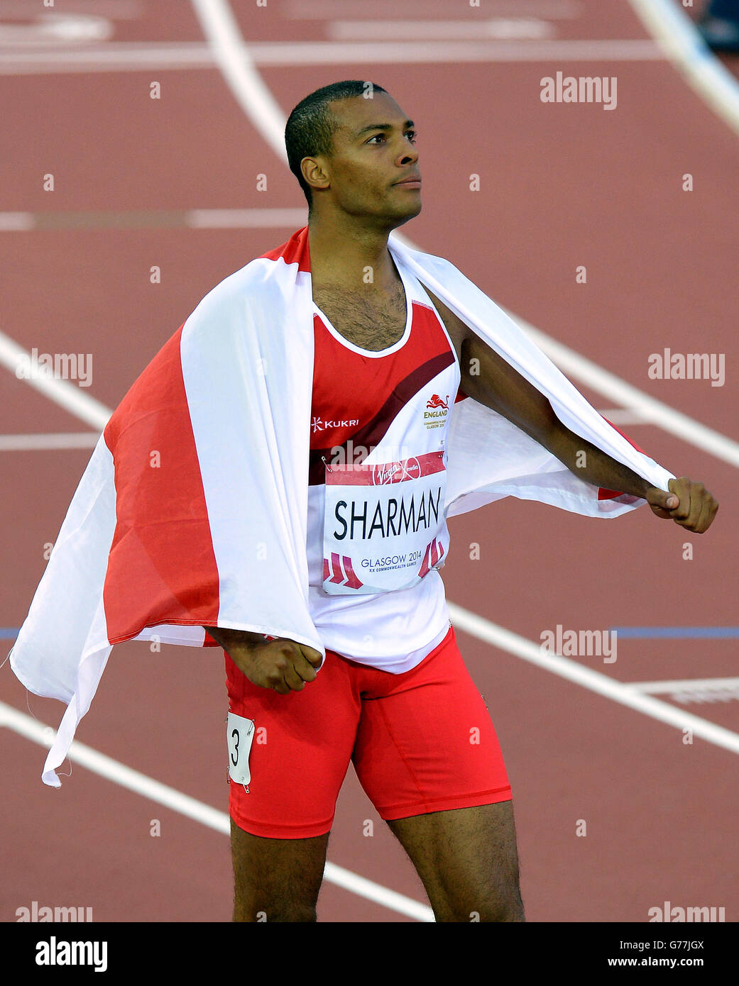 William Sharman d'Angleterre réagit après avoir terminé deuxième dans le masculin 110 m haies final Banque D'Images