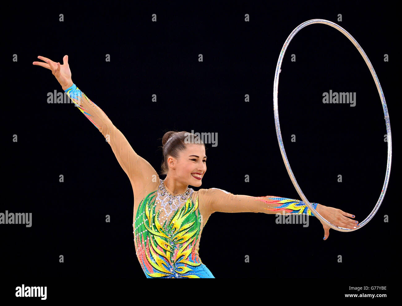 Danielle Prince, en Australie, participe à la finale de la gymnastique individuelle rythmique à SSE Hydro lors des Jeux du Commonwealth de 2014 à Glasgow. Banque D'Images