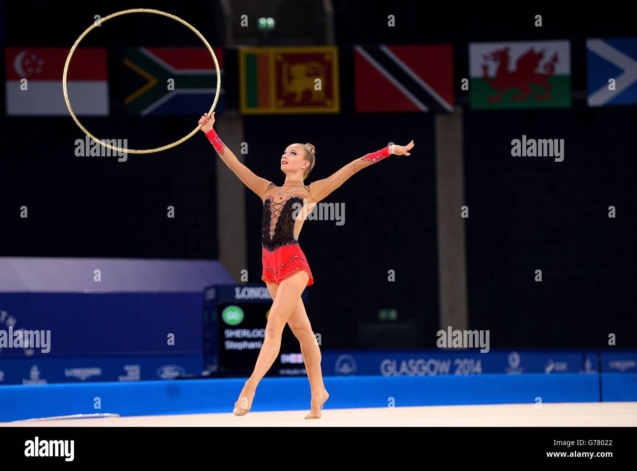 Stephani Sherlock, en Angleterre, participe à la finale de la gymnastique rythmique à l'Hydro SSE lors des Jeux du Commonwealth de 2014 à Glasgow. Banque D'Images