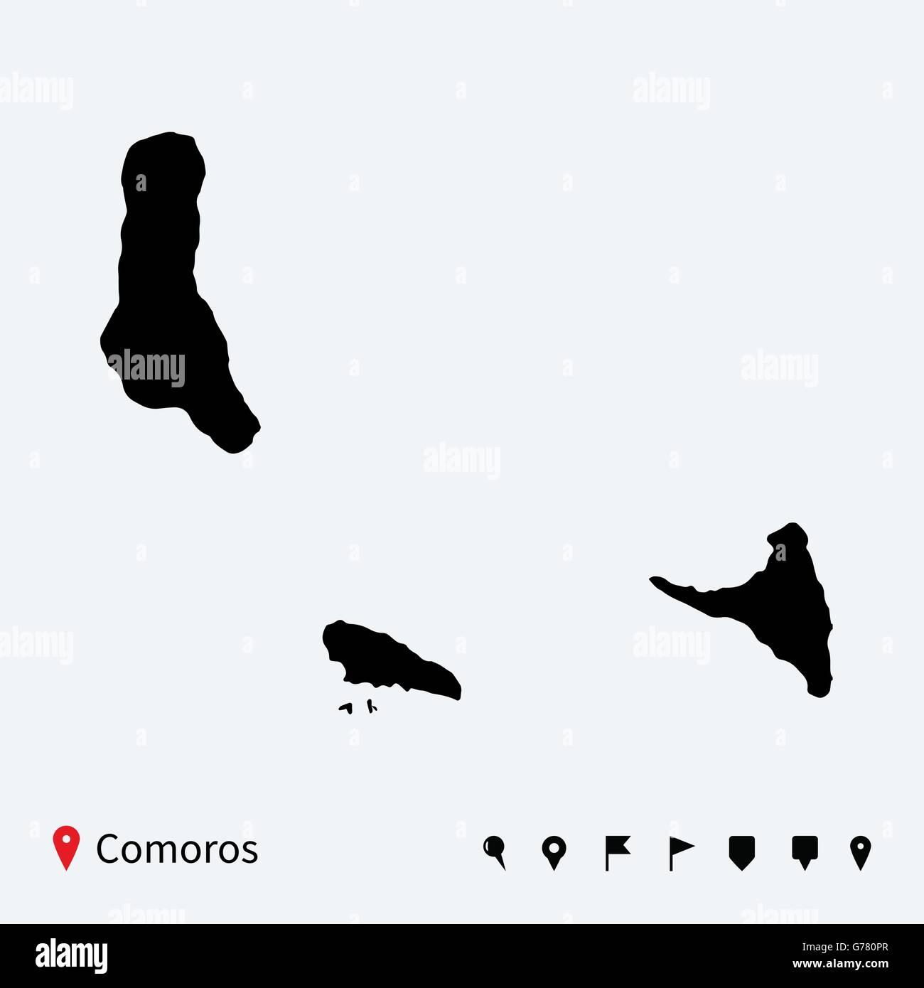 Carte vectorielle très détaillés des Comores avec les axes de navigation. Illustration de Vecteur