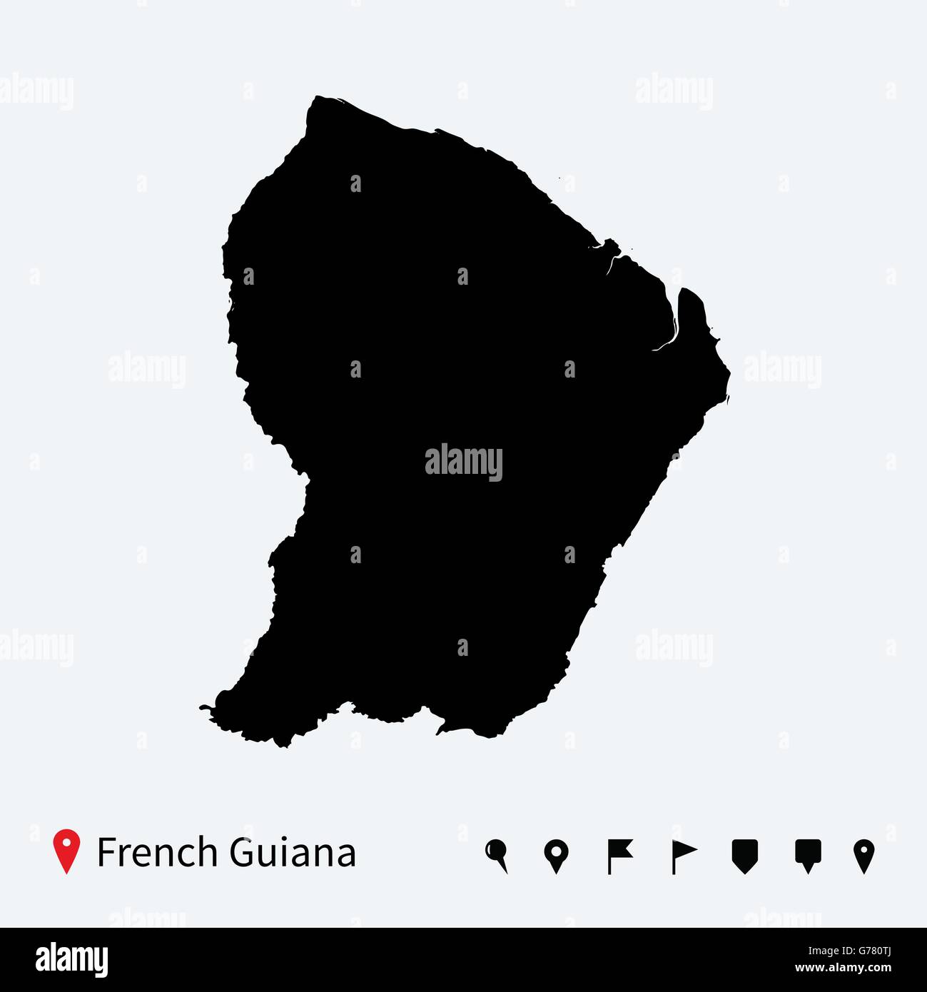 Carte vectorielle très détaillés de la Guyane française avec les axes de navigation. Illustration de Vecteur