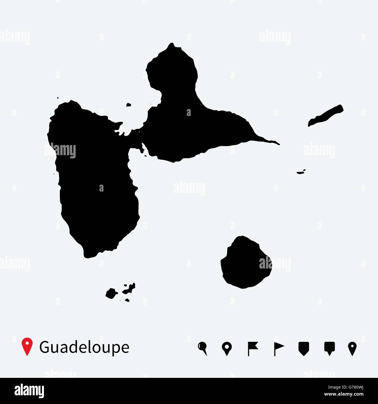 Carte vectorielle très détaillés de la Guadeloupe avec les axes de navigation. Illustration de Vecteur