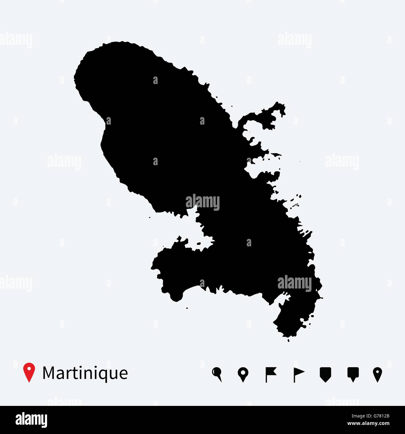 Carte vectorielle très détaillés de la Martinique avec les axes de navigation. Illustration de Vecteur