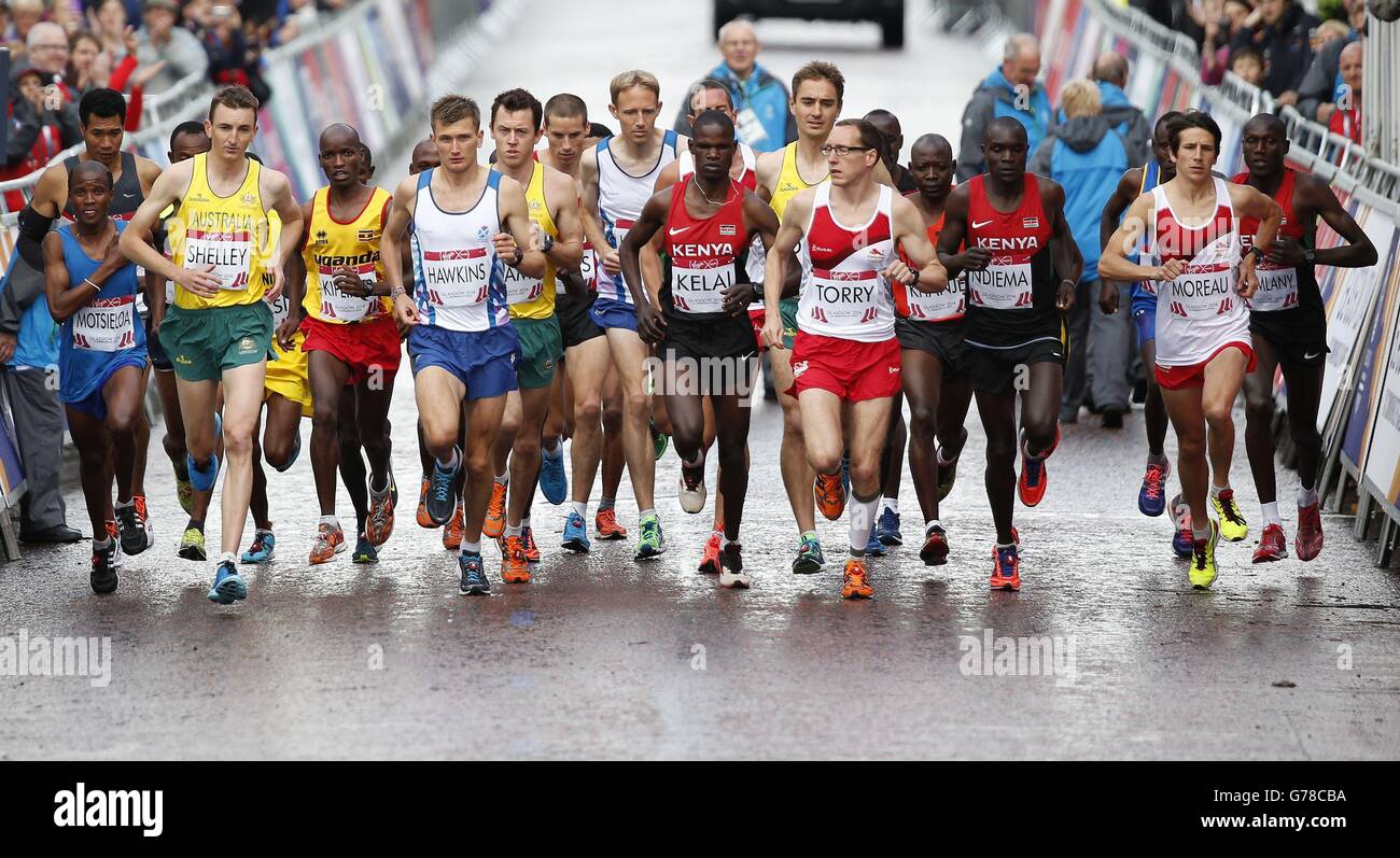 Sport - Jeux du Commonwealth 2014 - quatrième jour.Le marathon masculin commence pendant les Jeux du Commonwealth de 2014 à Glasgow. Banque D'Images