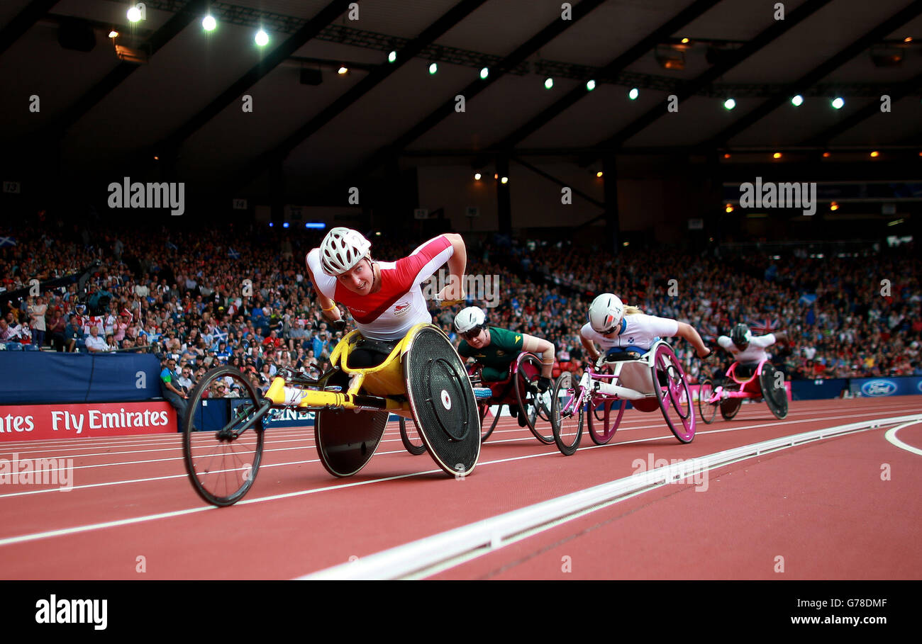 Shelly Woods en Angleterre pendant le Women's Para-Sport 1500m T54 à Hampden Park, pendant les Jeux du Commonwealth de 2014 à Glasgow. Banque D'Images