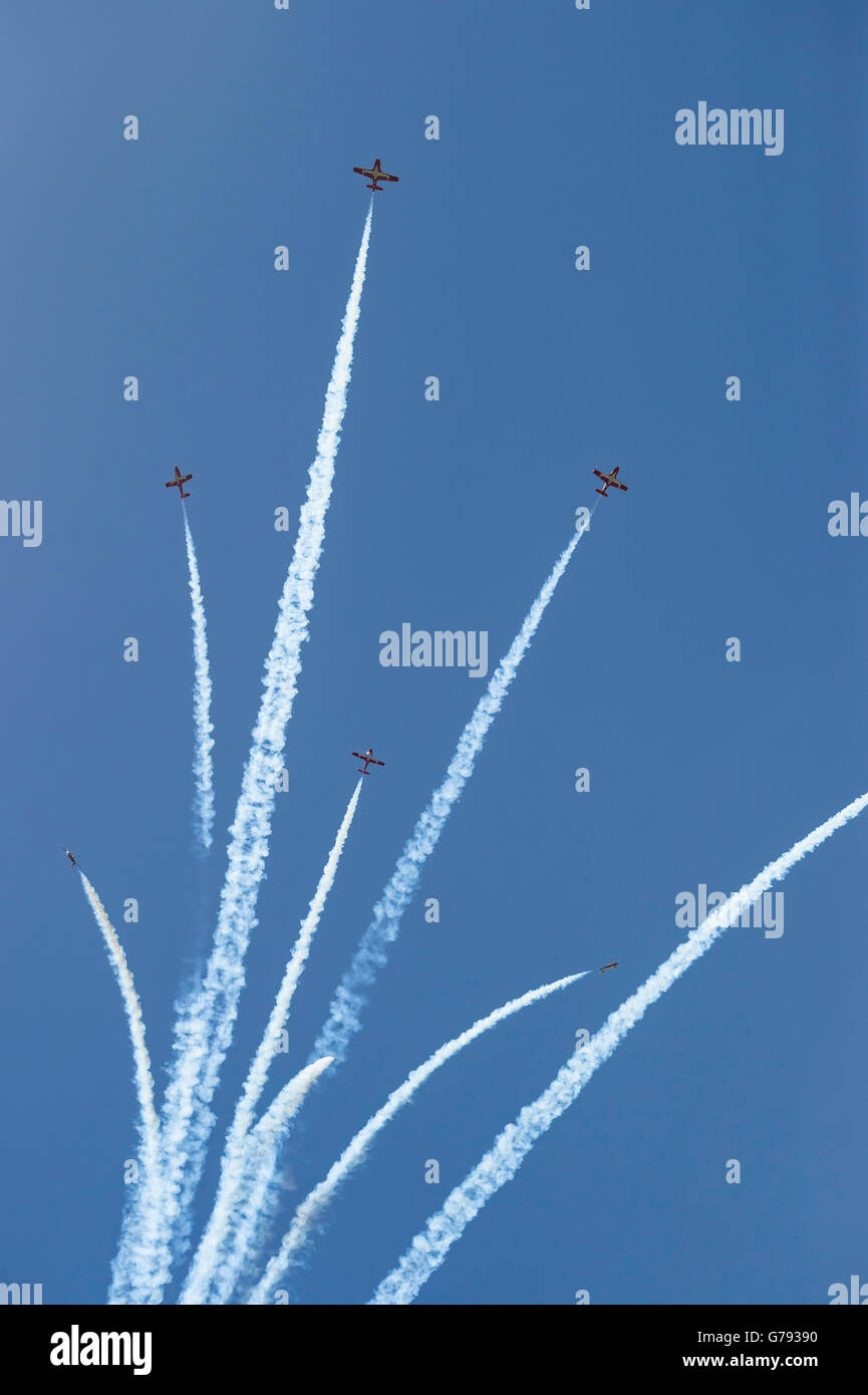 Les Snowbirds des Forces canadiennes, Canadair CT-114 Tutor, Envolées, Springbank Springbank, Alberta, Canada Banque D'Images