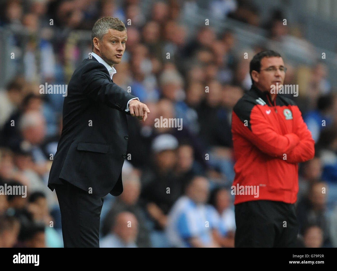 Football - Championnat Sky Bet - Blackburn Rovers / Cardiff City - Ewood Park.Ole Gunnar Solskjaer, directeur de Cardiff City (à gauche), aux côtés de Gary Bowyer, directeur de Blackburn Rovers (à droite). Banque D'Images