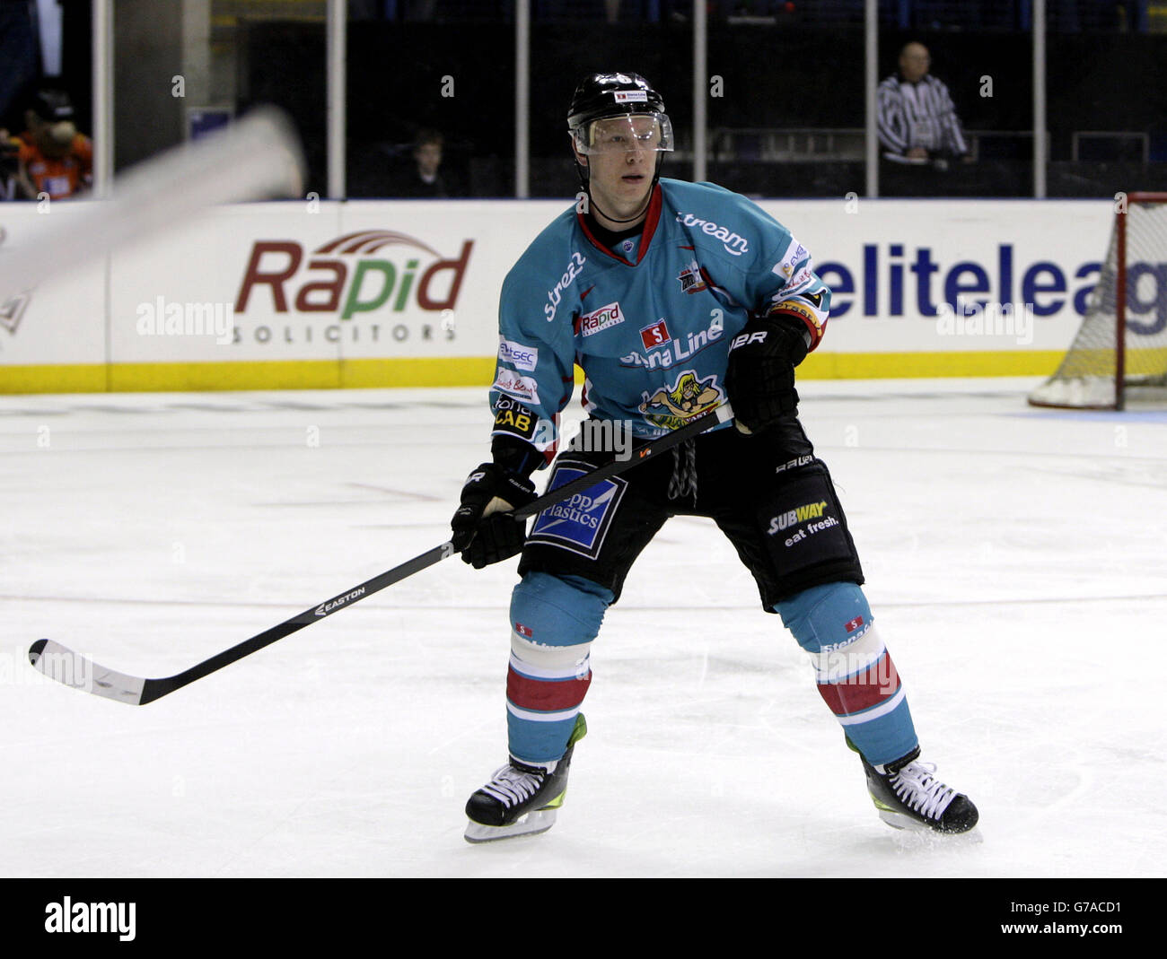 Hockey sur glace - Rapid Solicitors Elite Ice Hockey League - 2014 Play offs - final - Belfast Giants / Sheffield Steelers - capita. Robby Sandrock, Belfast Giants Banque D'Images