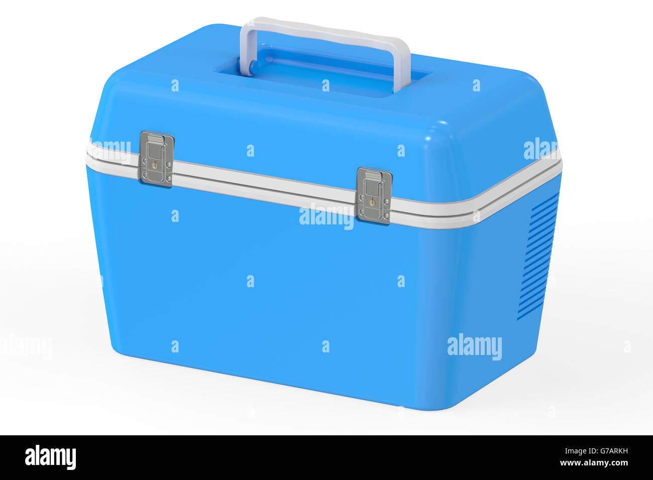 Refroidisseur portable bleu, rendu 3D isolé sur fond blanc Banque D'Images