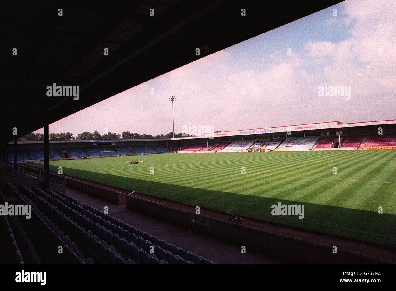 Football ...Scunthorpe ...Appel photo.Scunthorpe United football Ground Banque D'Images