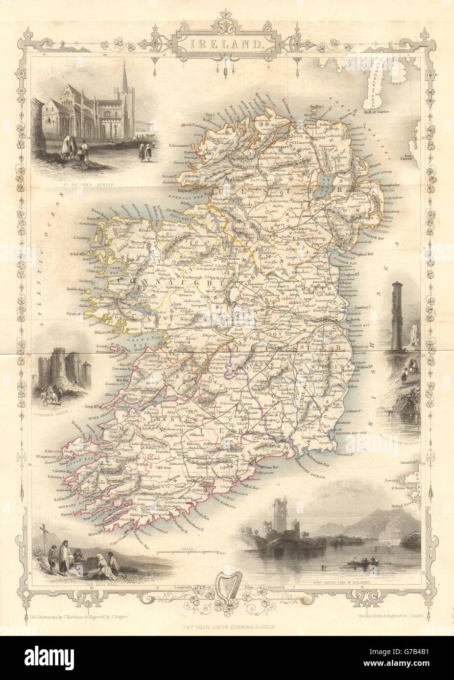 L'Irlande. St Patrick's Killarney Dublin tour ronde vues.TALLIS/RAPKIN, 1853 map Banque D'Images