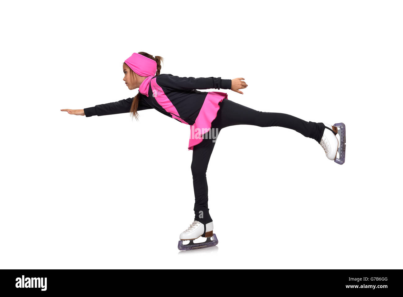 Girl Dancing sur patins isolé sur fond blanc Banque D'Images