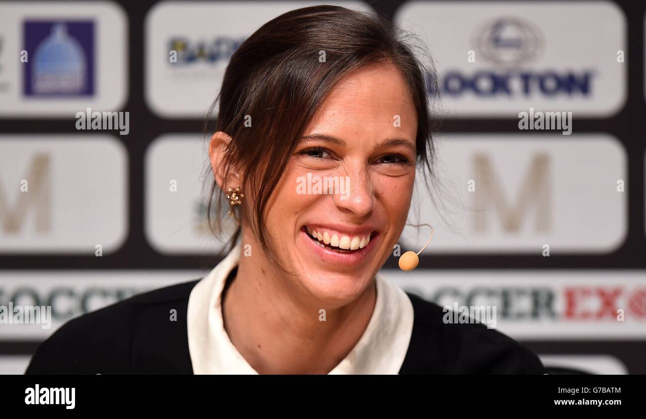 Katrien Meire, PDG de Charlton Athletic, parle pendant la deuxième journée de la convention SoccerEX au centre de congrès de Manchester, à Manchester. Banque D'Images