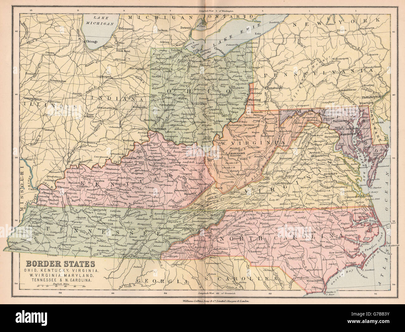 Les Appalaches. Ohio Pennsylvania Virginia WV Maryland Maryland N Carolina, 1878 map Banque D'Images
