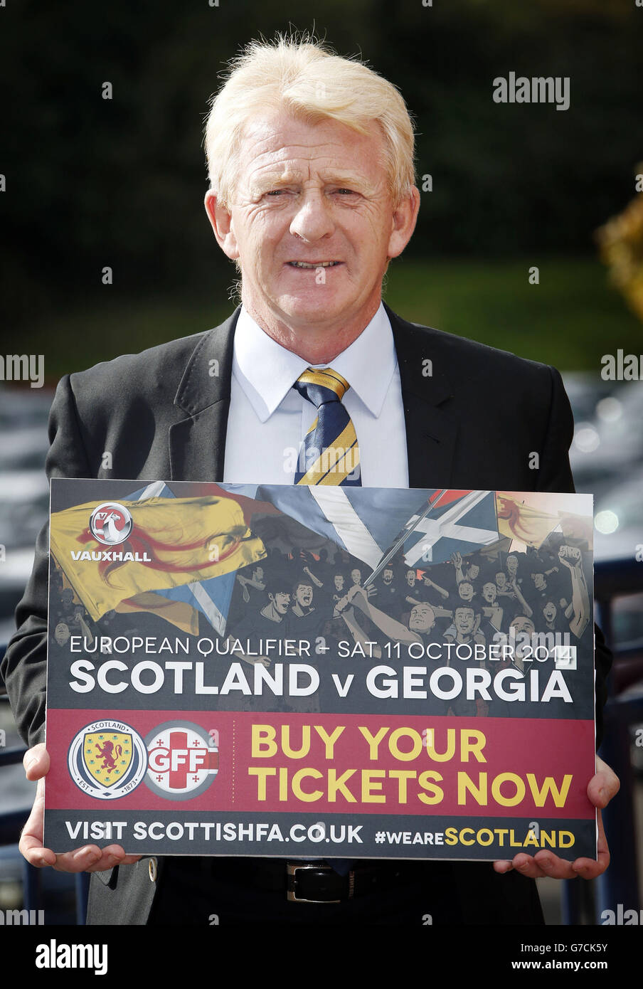 Gordon Strachan suite à une conférence de presse à Hampden Park, Glasgow. Banque D'Images