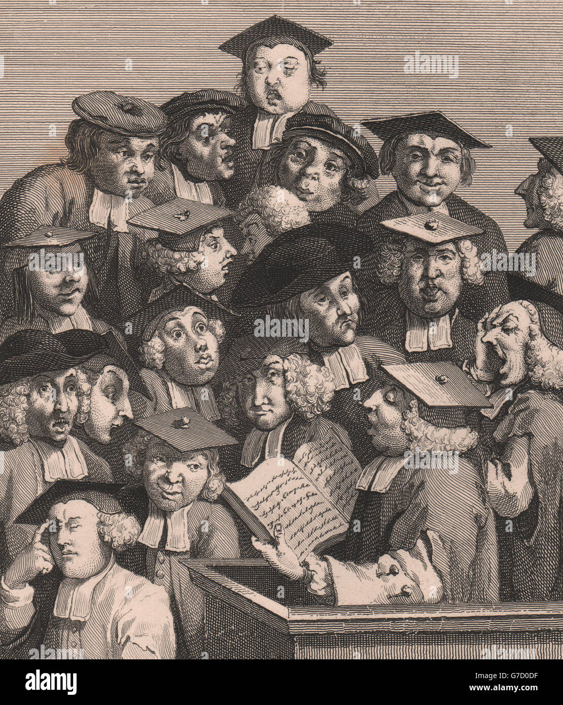 "La Conférence". Après William Hogarth, antique print 1833 Banque D'Images