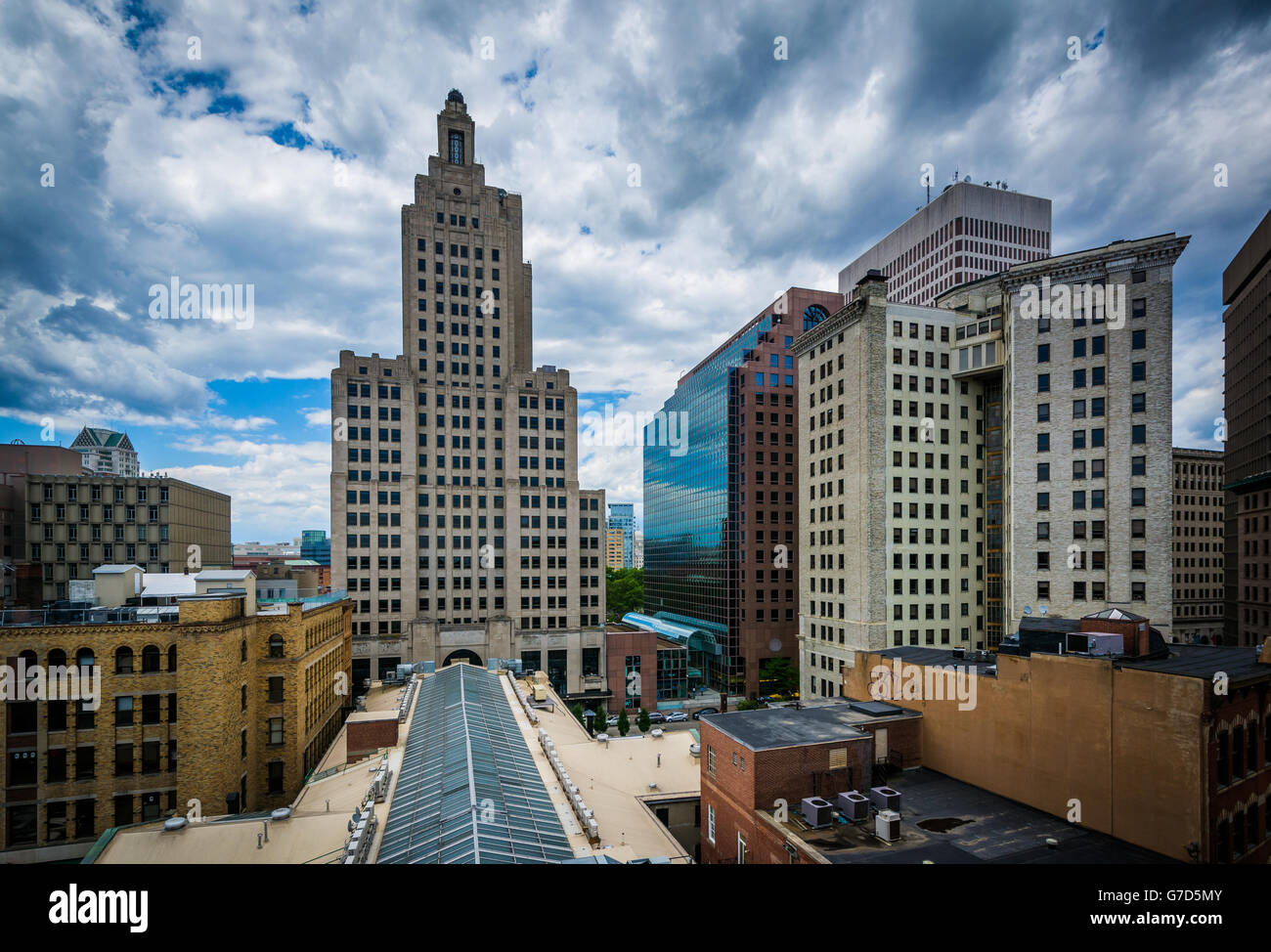 Voir des bâtiments dans le centre-ville de Providence, Rhode Island. Banque D'Images