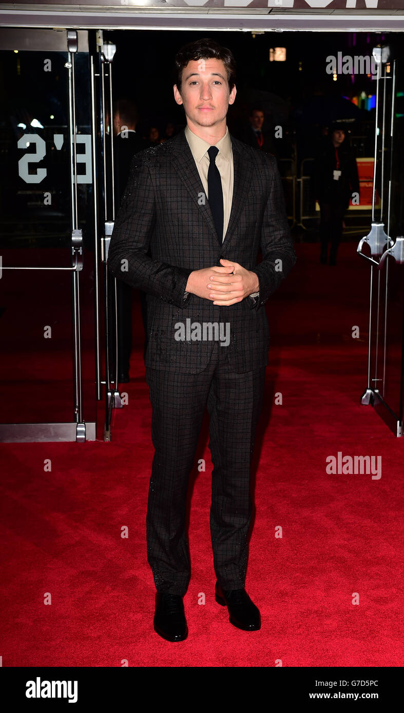 Miles Teller participe à la première du nouveau film Whiplash au cinéma Odeon, Londres. Banque D'Images