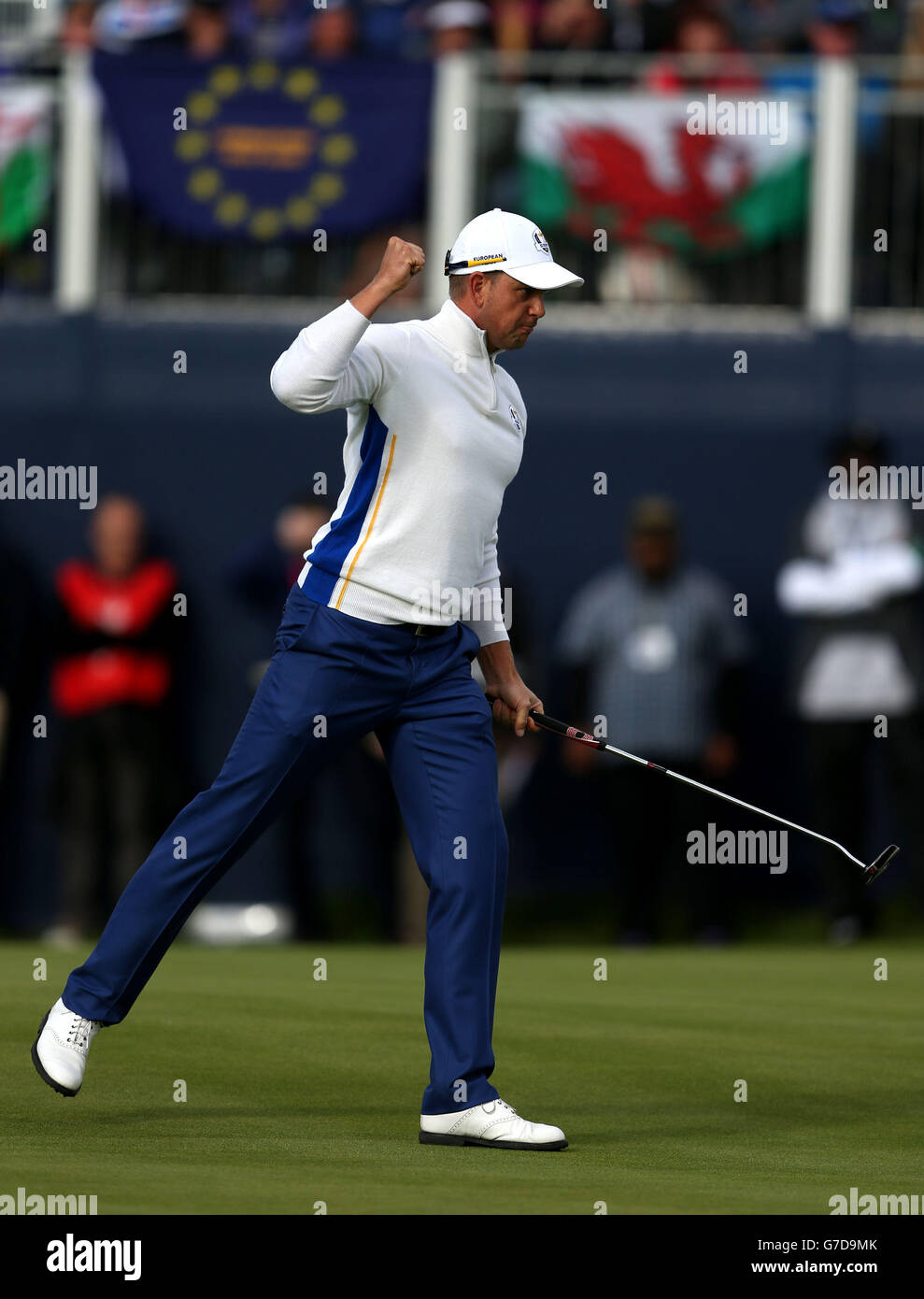 Henrik Stenson d'Europe réagit pendant la deuxième journée de la 40ème Ryder Cup au Gleneagles Golf course, Perthshire. Banque D'Images