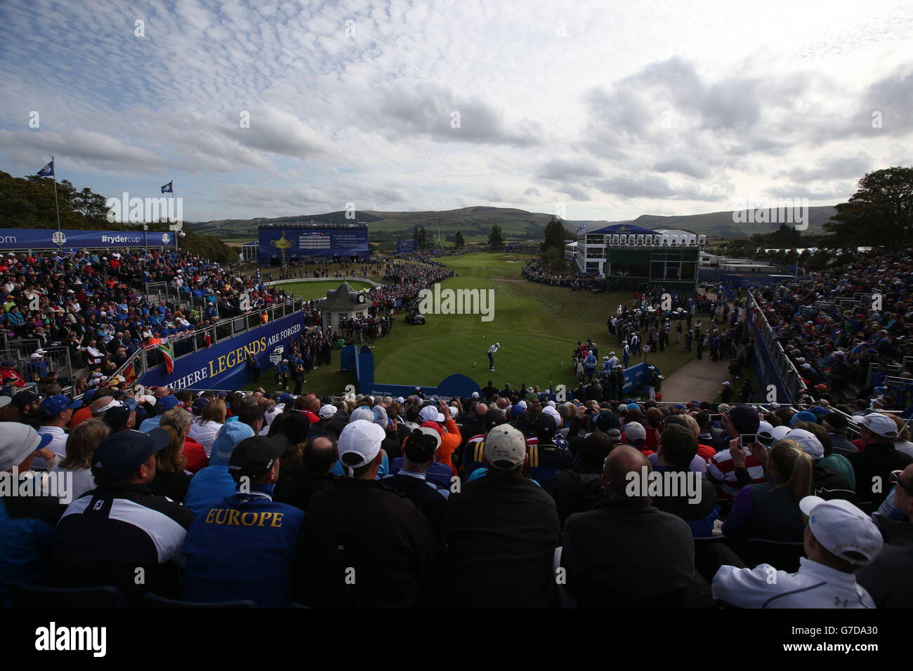 Justin Rose, d'Europe, a été le premier au cours des foursomes le deuxième jour de la 40ème Ryder Cup au Gleneagles Golf course, Perthshire. Banque D'Images