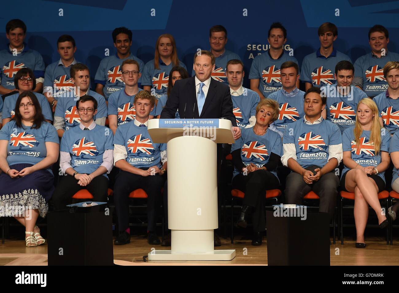 Grant Shapps, président du Parti conservateur, s'adresse à la Chambre lors de la conférence annuelle 2014 du Parti conservateur à la CPI à Birmingham. Banque D'Images