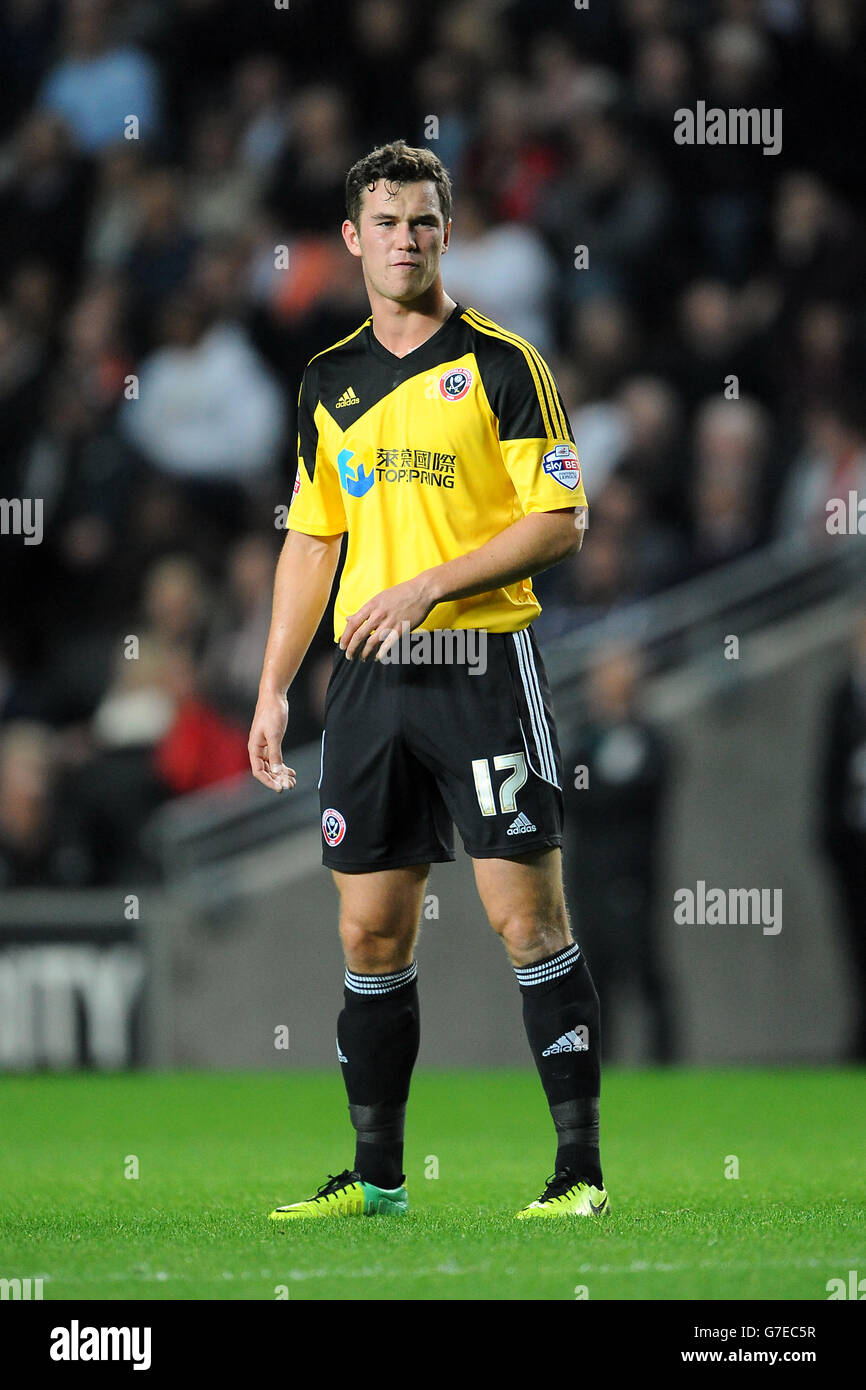 Football - Capital One Cup - quatrième tour - MK dons v Sheffield United - Stade MK. Harrison McGahey, Sheffield United. Banque D'Images