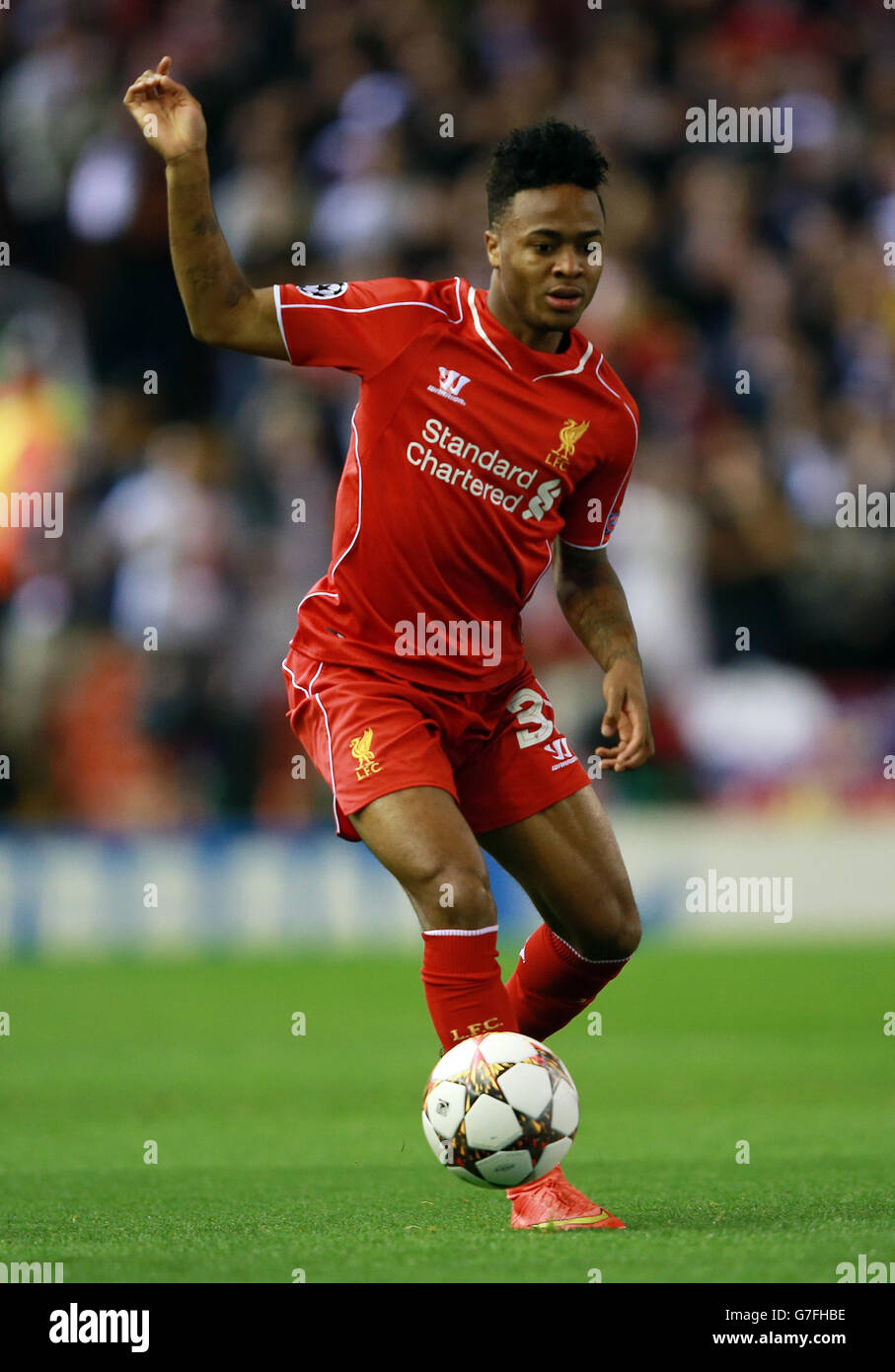 Raheem Sterling de Liverpool lors du match de l'UEFA Champions League à Anfield, Liverpool. Banque D'Images