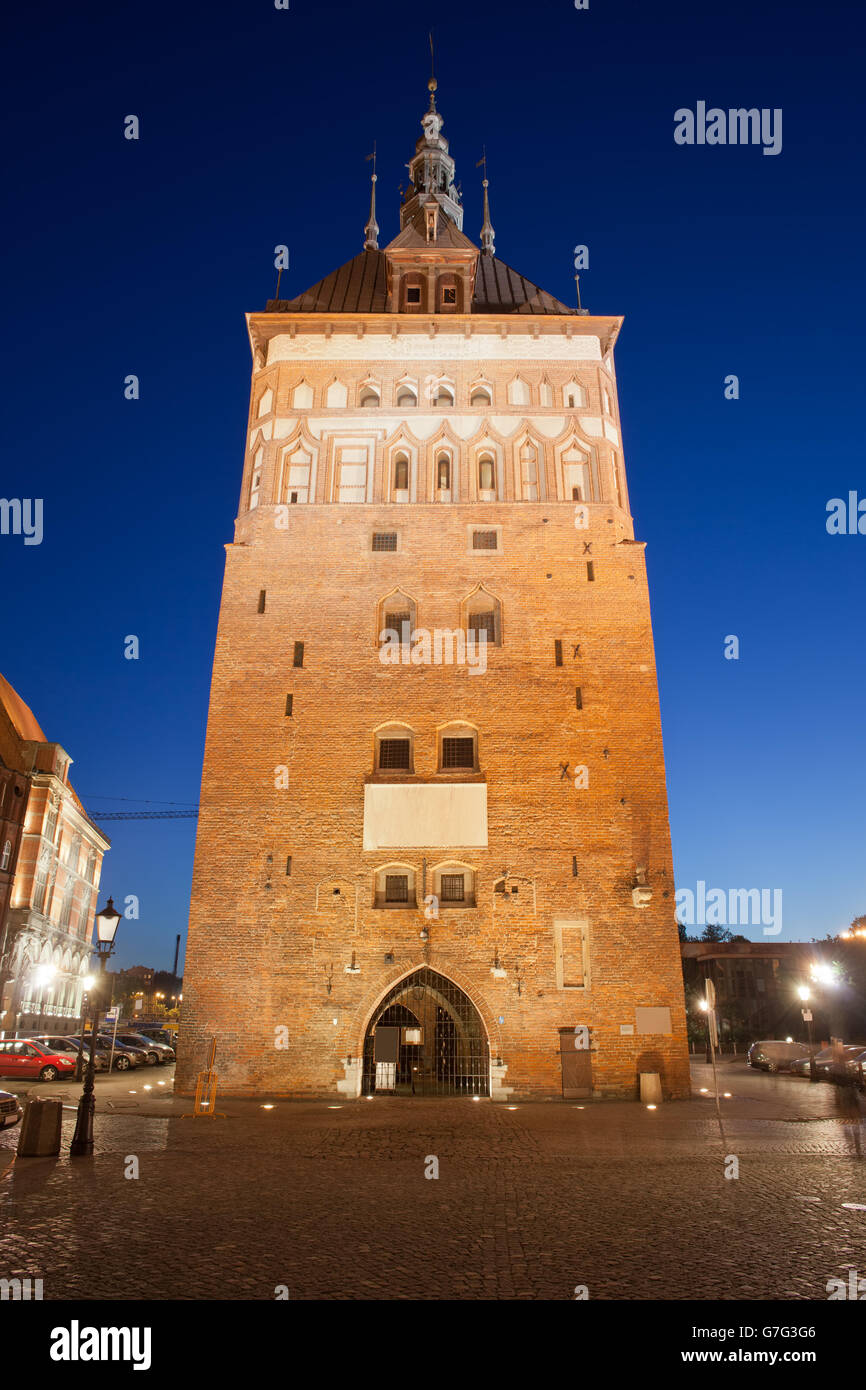 La tour de la prison et La Torture Chamber de nuit à Gdansk, Pologne, ville monument Banque D'Images