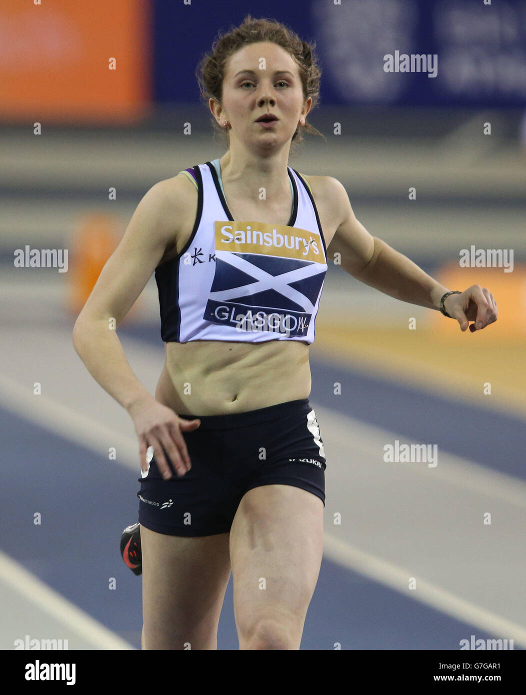 Athlétisme - 2015 Sainsbury's Glasgow International Match - Emirates Stadium.Kathryn Christie en Écosse pendant le 60m féminin au match international de Sainsbury's Glasgow au stade Emirates de Glasgow. Banque D'Images