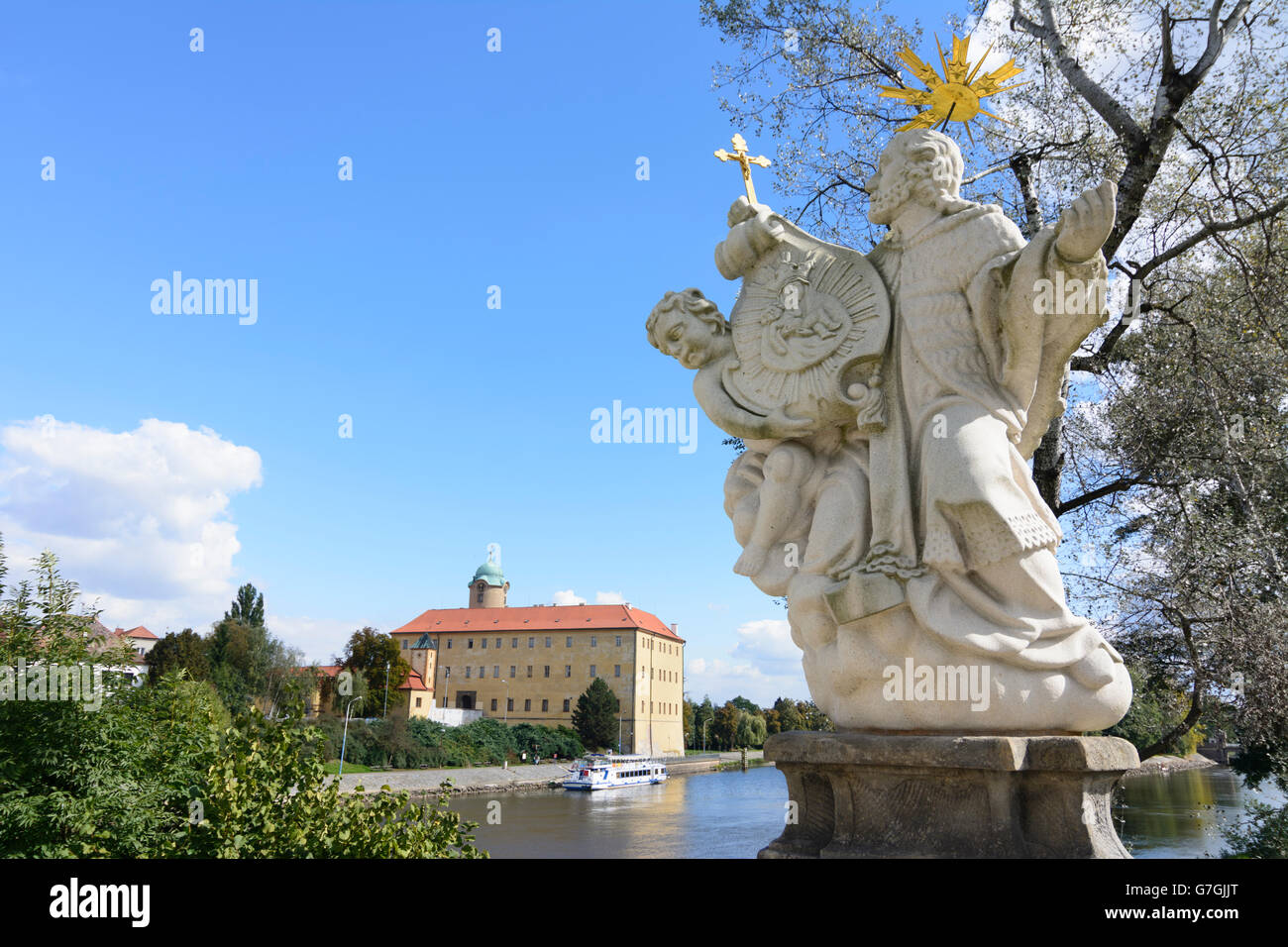 Château de Habsbourg Ladislas i Riviere Labe (Elbe), Podiebrad (Habsbourg Ladislas i), la République tchèque, l'Stredocesky, Mittelböhmen, La Bohême centrale, Banque D'Images