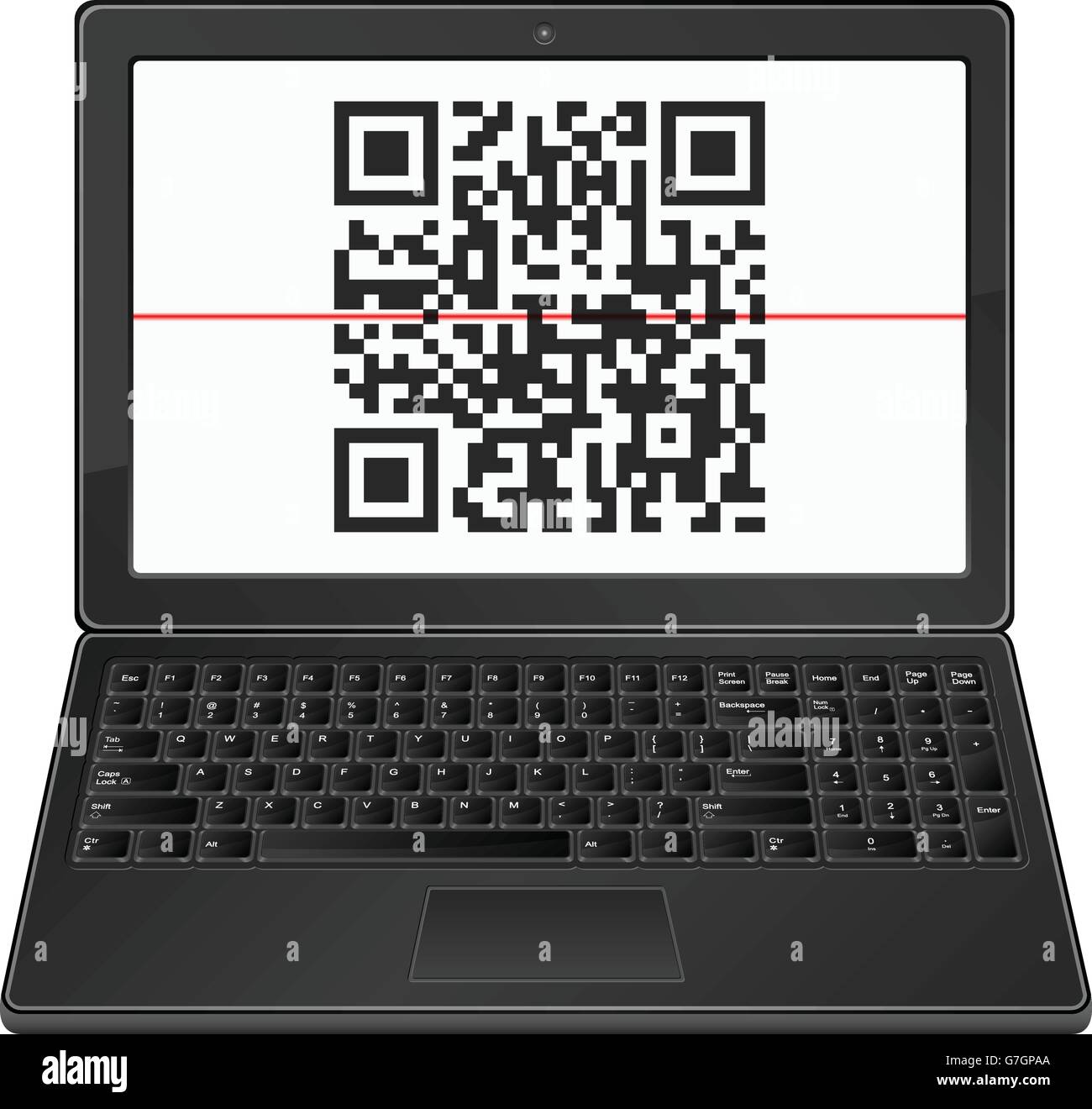 Ordinateur portable avec QR code scanner sur un fond blanc Image  Vectorielle Stock - Alamy