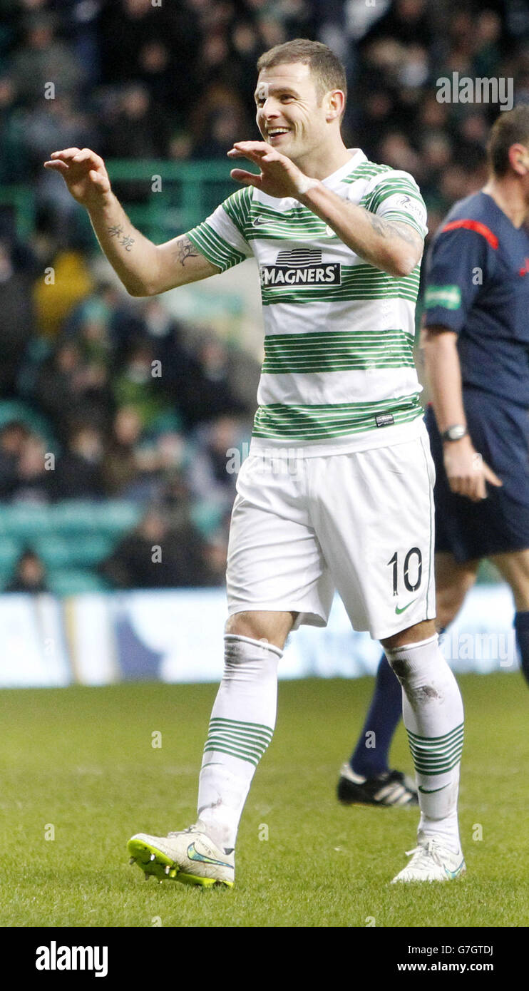 Anthony Stokes, du Celtic, célèbre son but lors du match de la Premier League écossaise au Celtic Park, Glasgow. Banque D'Images