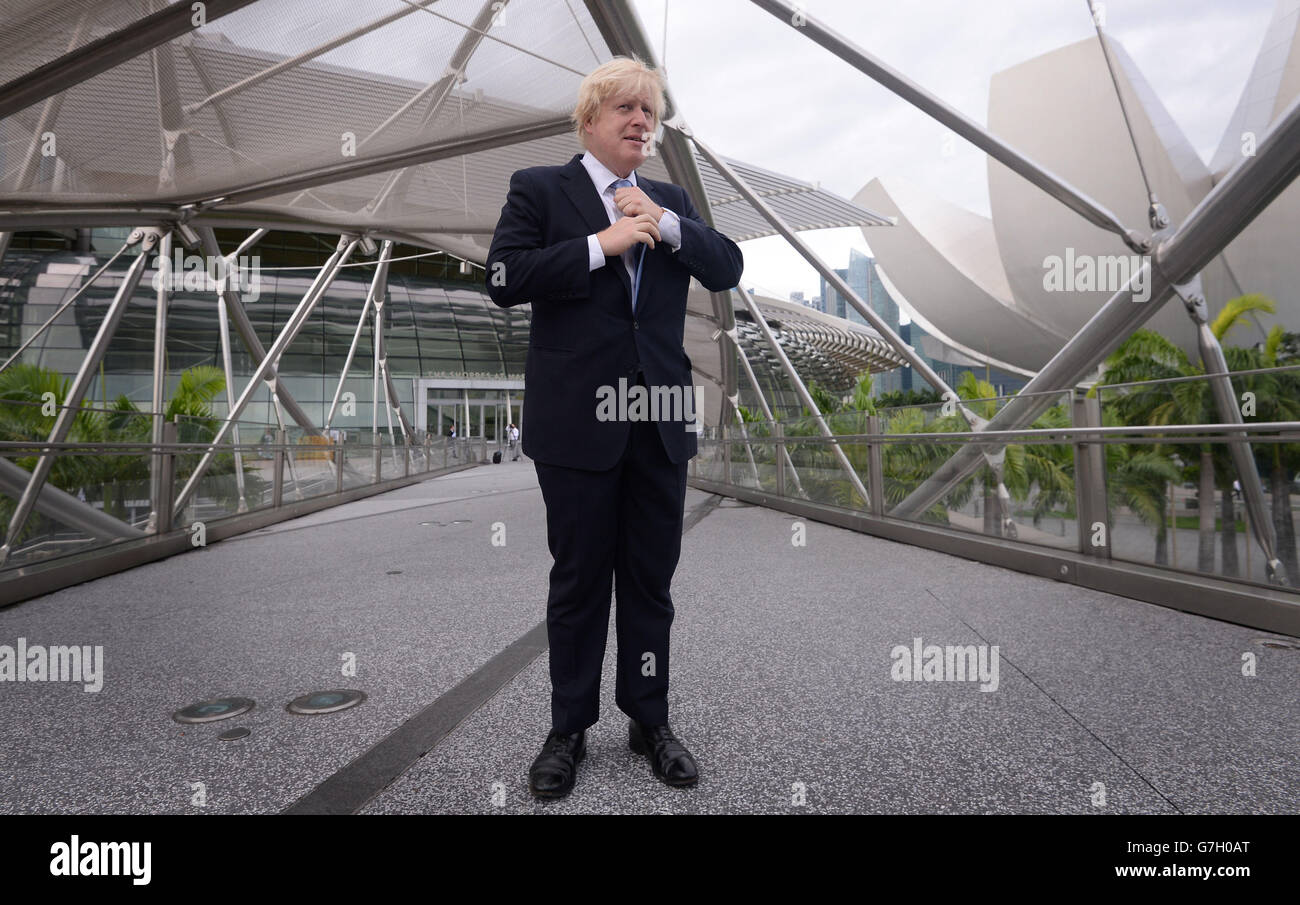 Boris Johnson, maire de Londres, arrive au Musée des sciences dans la région de Marina Bay à Singapour où il a rencontré des entrepreneurs et s'est adressé à eux. Banque D'Images