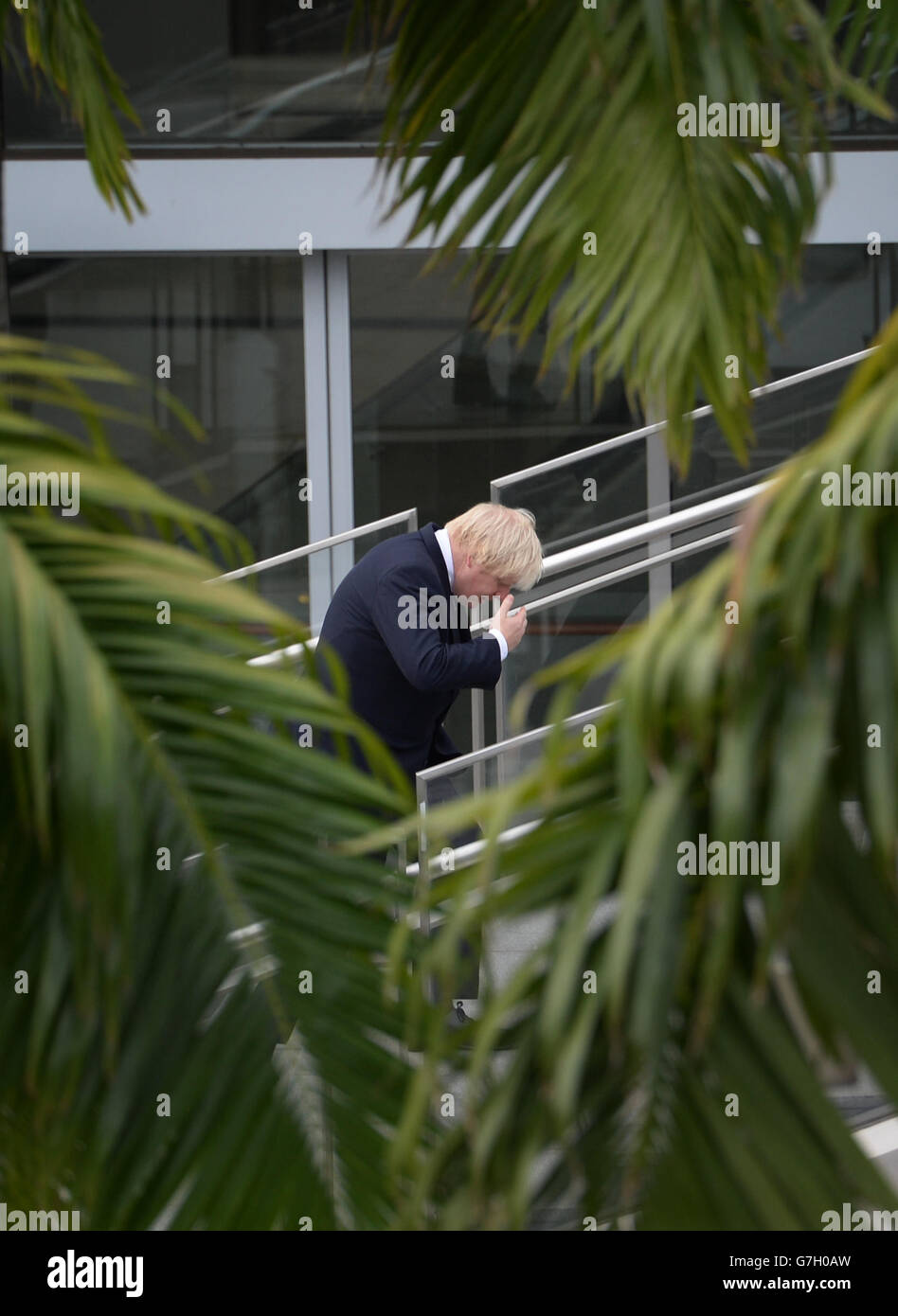 Boris Johnson, maire de Londres, arrive au Musée des sciences dans la région de Marina Bay à Singapour où il a rencontré des entrepreneurs et s'est adressé à eux. Banque D'Images