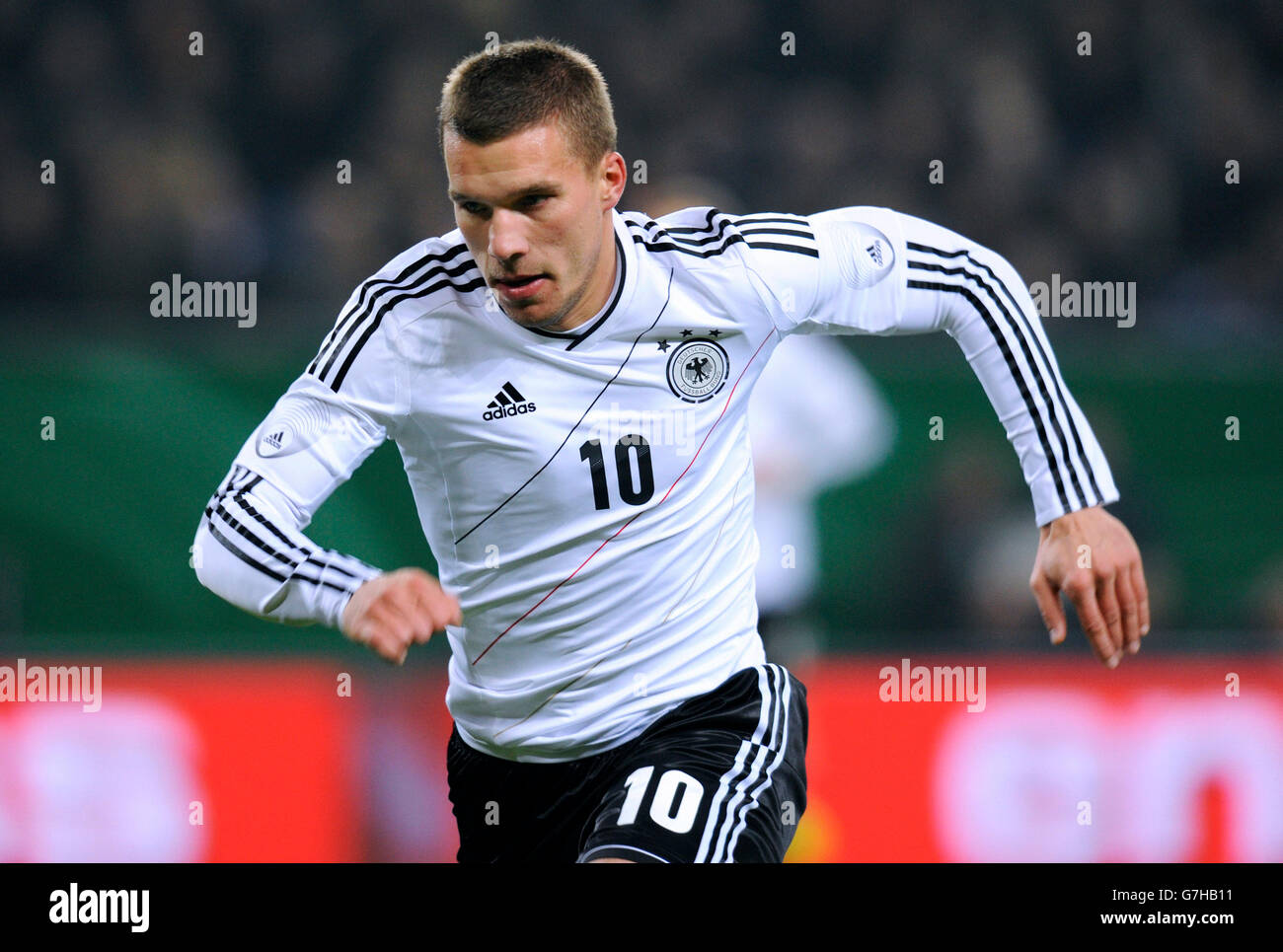 Lukas Podolski, l'Allemagne, l'international football match, match amical, Allemagne - Pays-Bas 3:0, l'Imtech Arena, Hambourg Banque D'Images