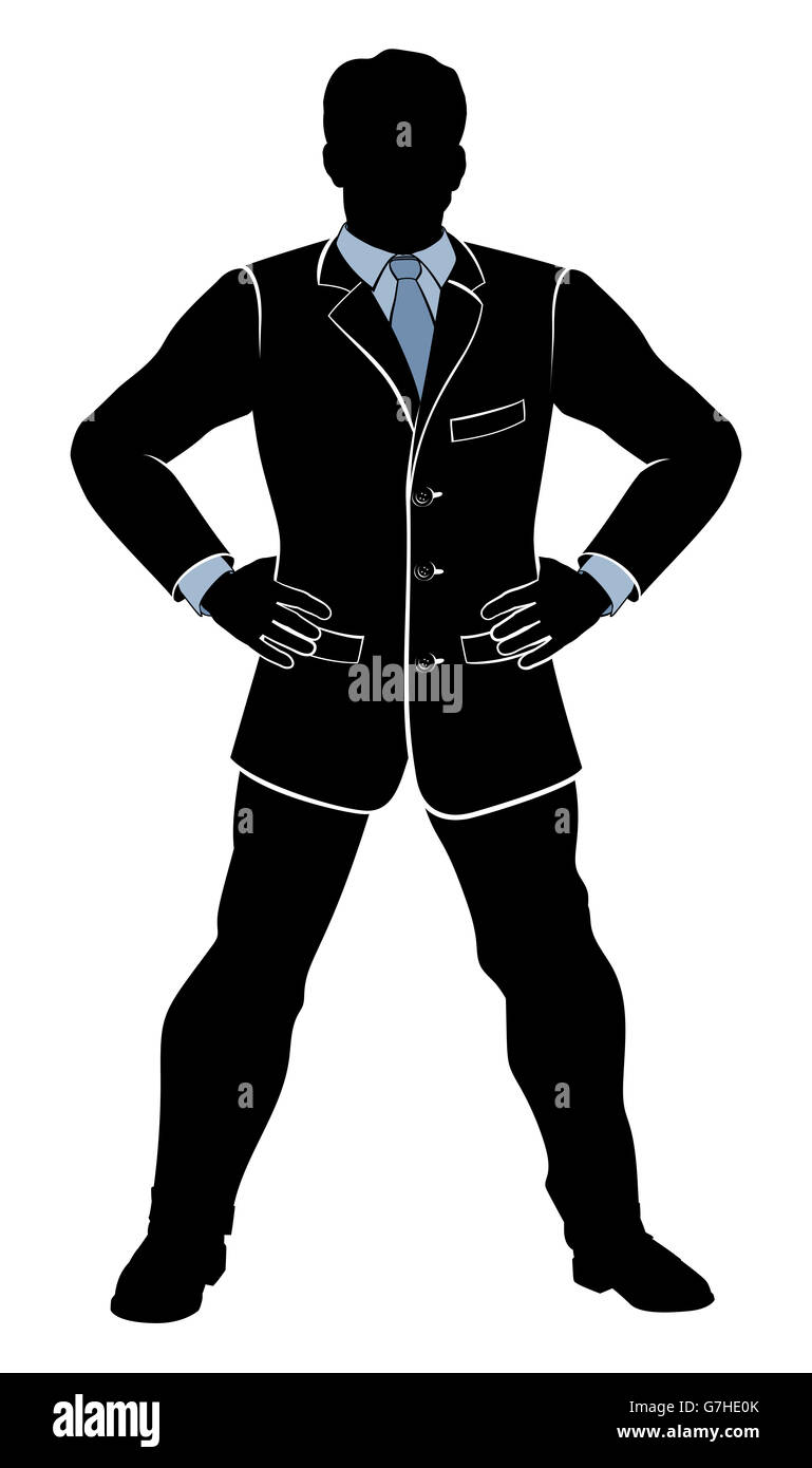 Une confiance à la personne d'affaires silhouette standing with hands on hips Banque D'Images Une confiance à la personne d'affaires silhouette standing with hands on hips Banque D'Images