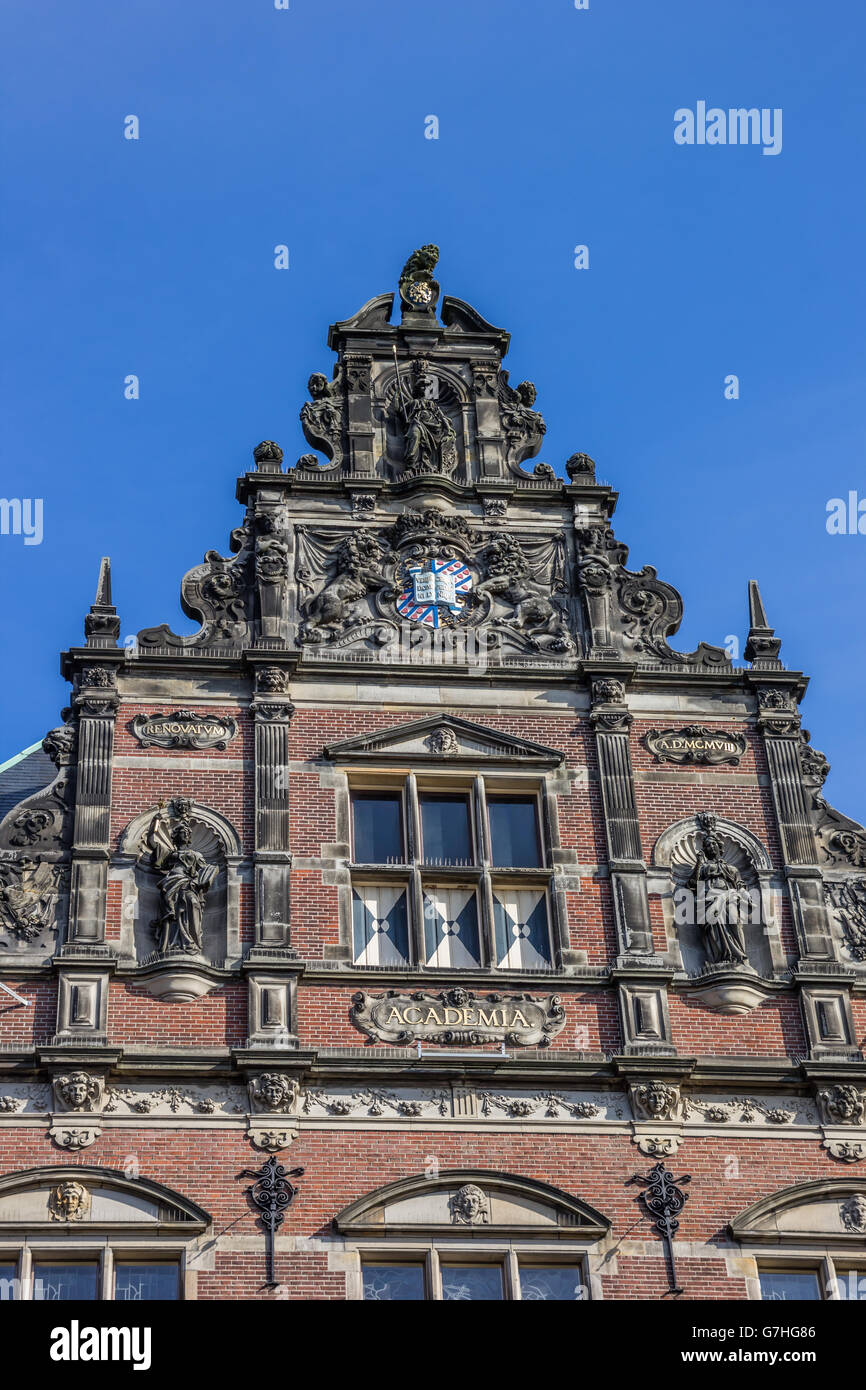 Détail de l'immeuble principal de l'Université de Groningen, Pays-Bas Banque D'Images