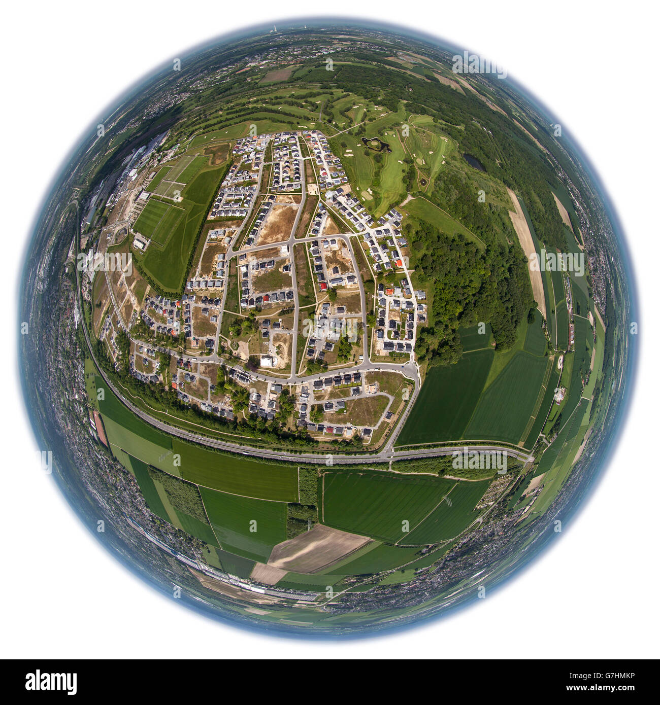 Vue aérienne, maisons individuelles, semi-détachés, la zone de conversion, l'ancienne caserne de l'Armée britannique du Rhin, surface de bâtiment Banque D'Images