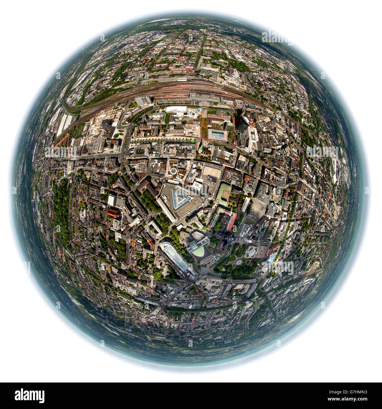 Par antenne, vue aérienne, photo fisheye de la ville avec le centre sur les Thier-Galerie Dortmund,, Ruhr, Banque D'Images