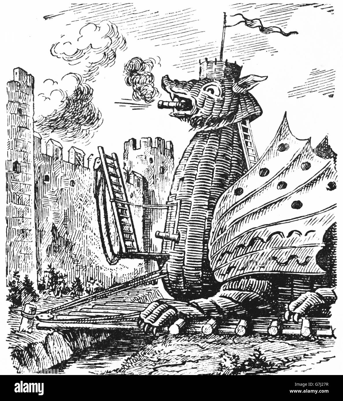 L'artillerie médiévale, illustration de livre soviétique datée 1953 Banque D'Images