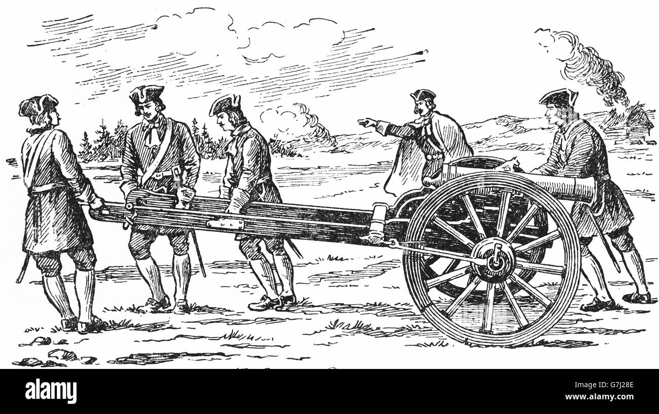 L'artillerie de 18e siècle, l'illustration de livre soviétique datée 1953 Banque D'Images