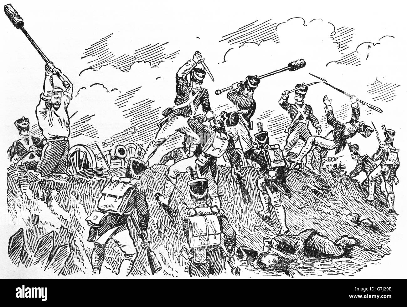 L'artillerie de 19e siècle, l'illustration de livre soviétique datée 1953 Banque D'Images