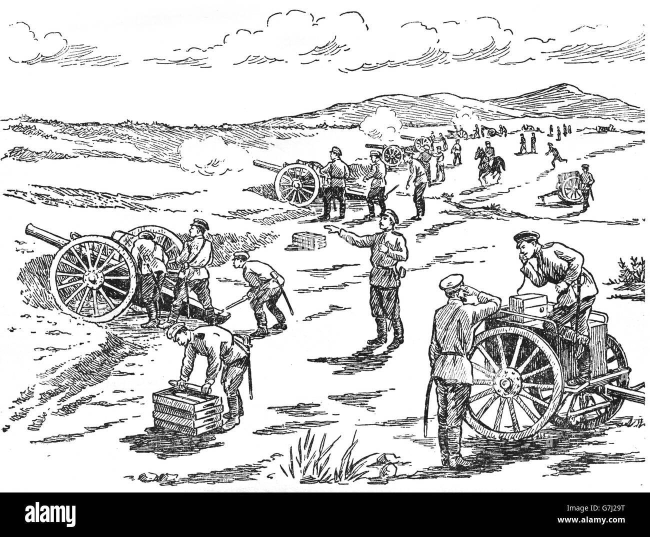 L'artillerie de 19e siècle, l'illustration de livre soviétique datée 1953 Banque D'Images