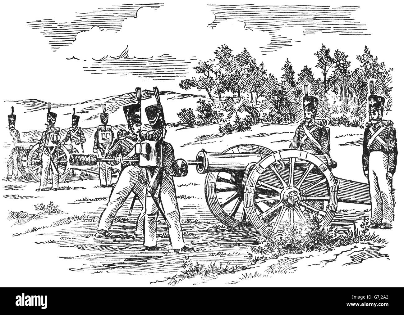 L'artillerie de 19e siècle, l'illustration de livre soviétique datée 1953 Banque D'Images