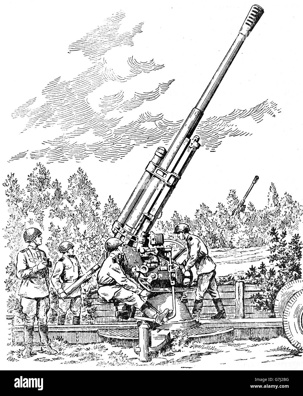 L'artillerie de la DEUXIÈME GUERRE MONDIALE, L'illustration de livre soviétique datée 1953 Banque D'Images