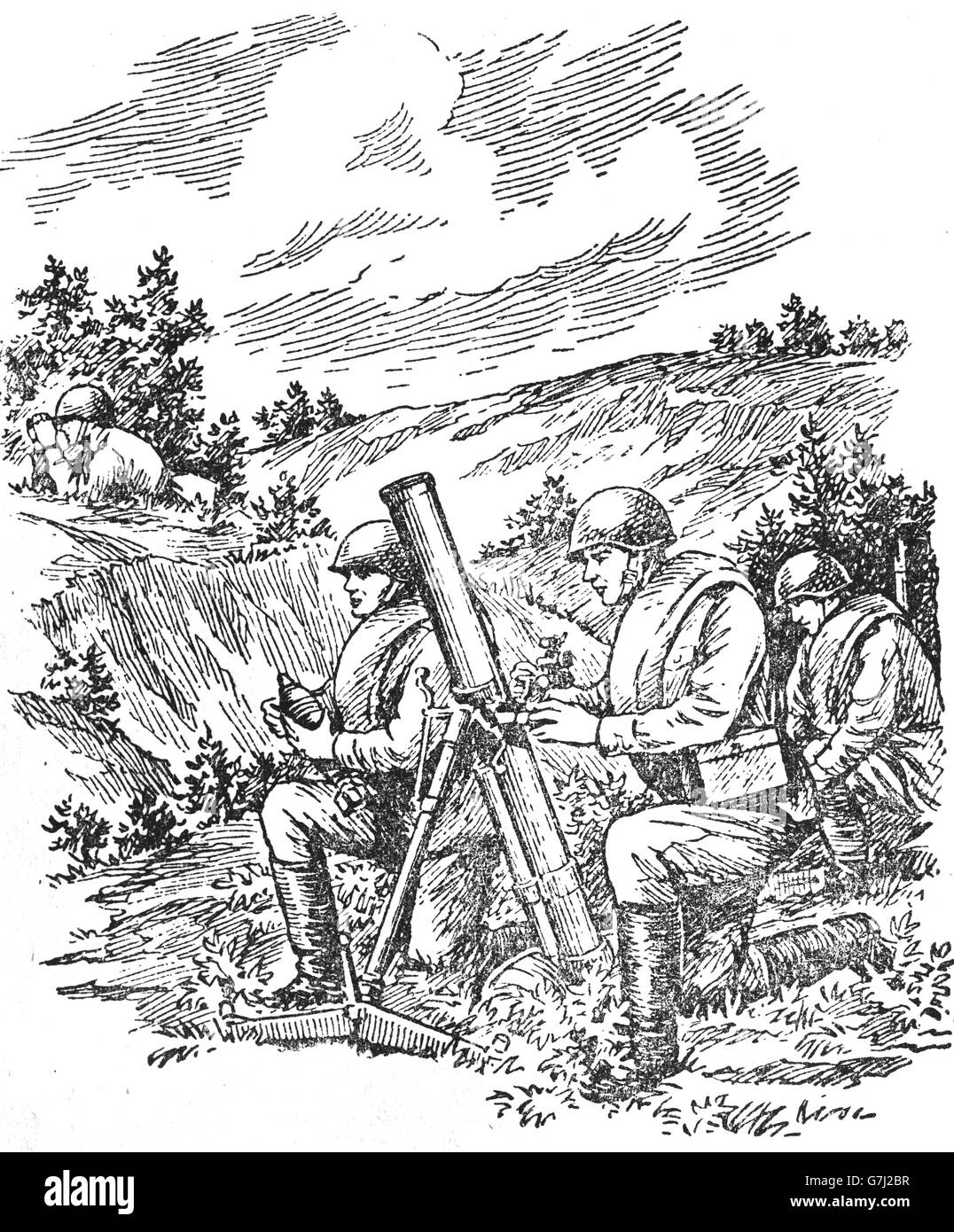 L'artillerie de la DEUXIÈME GUERRE MONDIALE, L'illustration de livre soviétique datée 1953 Banque D'Images