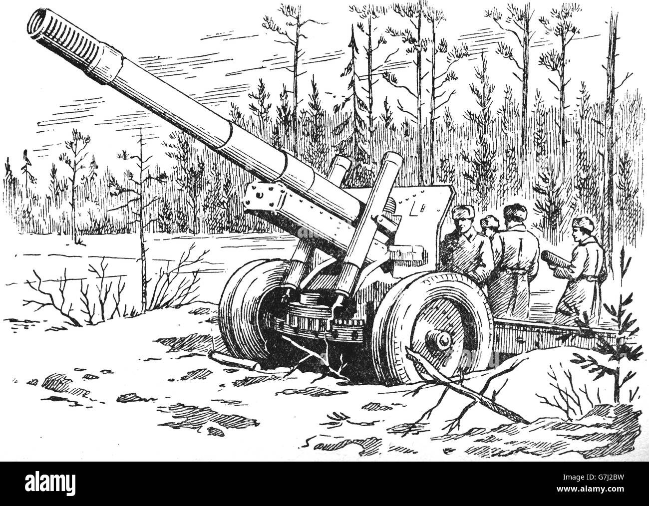 L'artillerie de la DEUXIÈME GUERRE MONDIALE, L'illustration de livre soviétique datée 1953 Banque D'Images